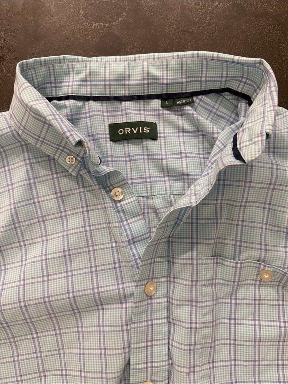 Orvis Men's Light Blue and Navy Plaid Button-Down Shirt - Picture 2 of 4